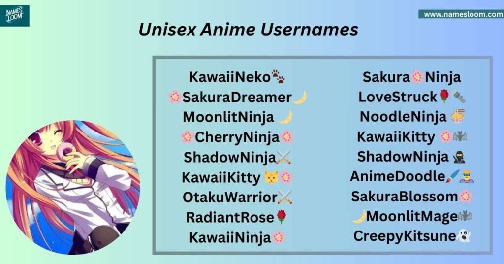 Unisex Anime Usernames