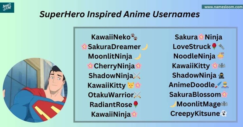 SuperHero Inspired Anime Usernames