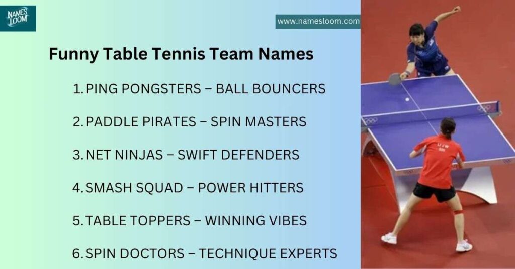 Funny Table Tennis Team Names