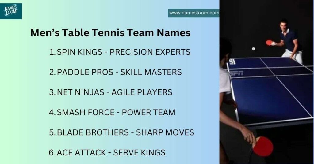 Men’s Table Tennis Team Names