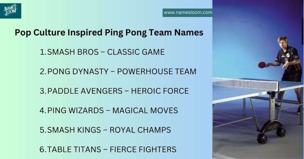 Pop Culture Inspired Ping Pong Team Names